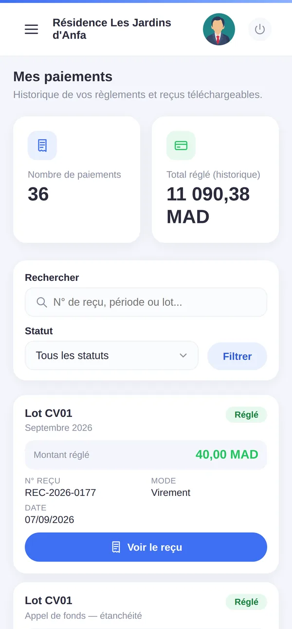 L'espace copropriétaire sur téléphone